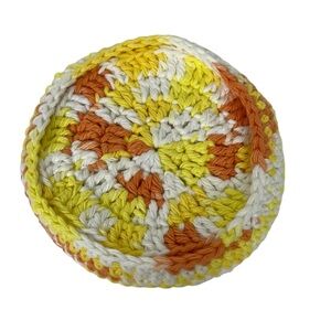 Handmade Crocheted Cotton Coasters And Basket Set of 8 Yellow Orange White